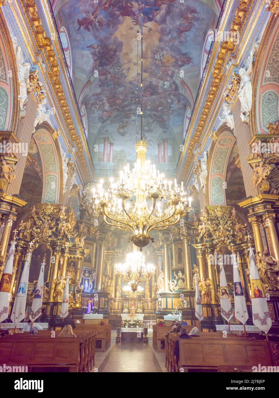 Lviv Ukraine. Bernardine monastery interior and prayers Stock Photo - Alamy
