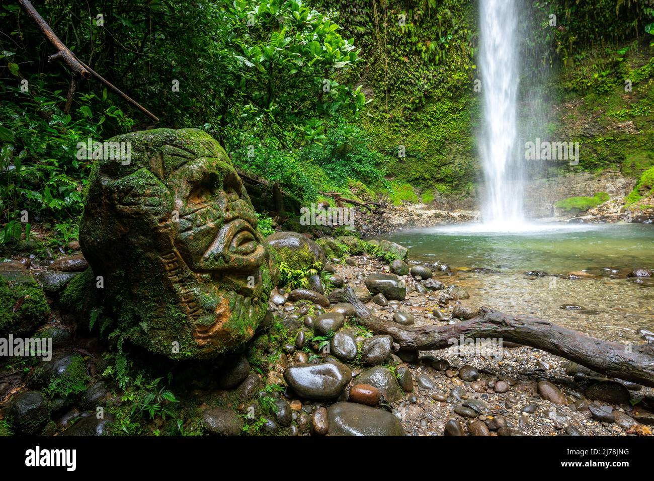 Cascada Hola Vida. Waterfall in Puyo. Tropical Green Rainforest in Amazon. Ecuador. South America. - Stock Image