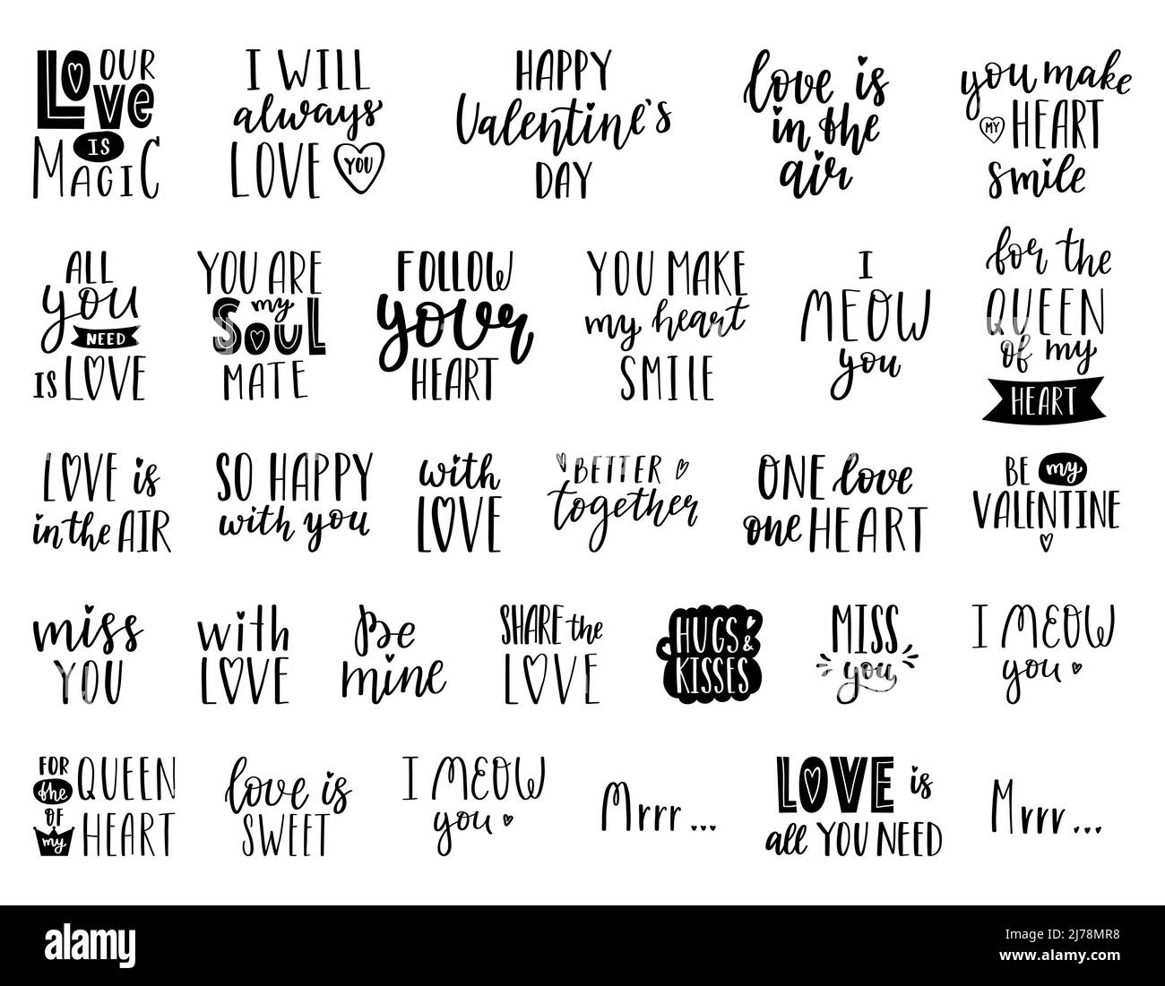 A set of handwritten words and phrases for the design