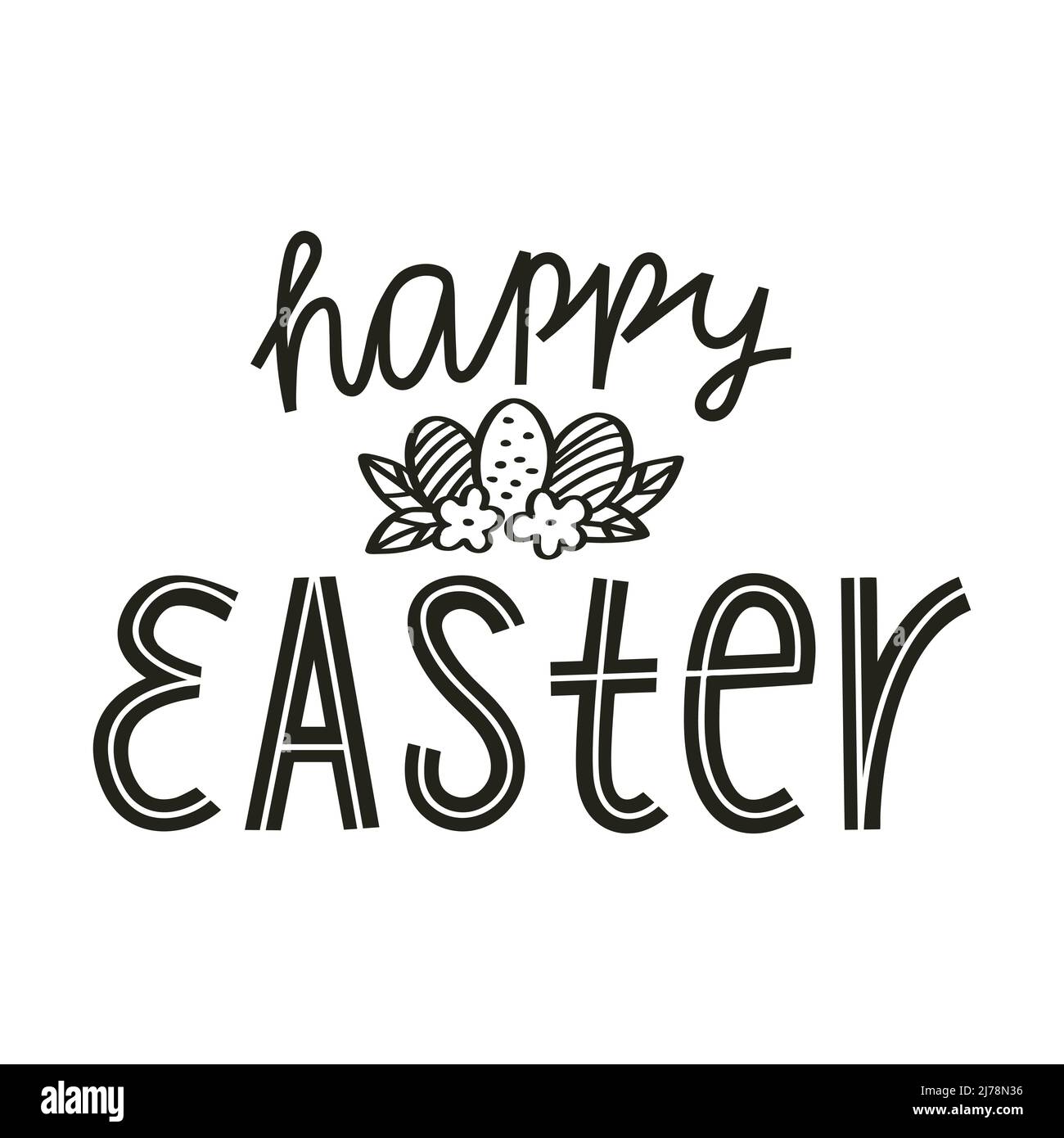 Happy Easter. Hand lettering with doodle eggs and flowers. Cards ...