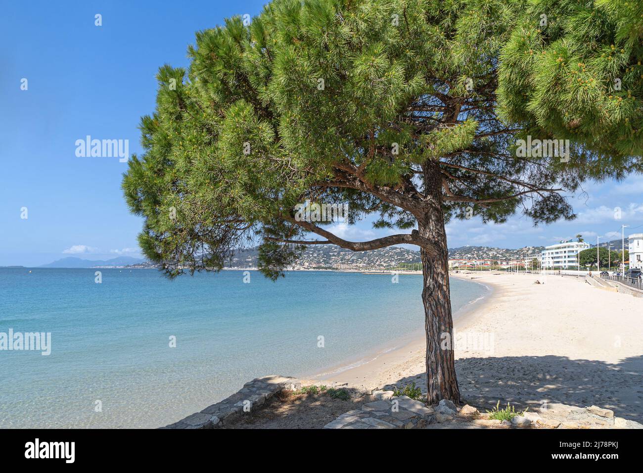 The beach at juan Les Pins on the Cote d'Azur Stock Photo