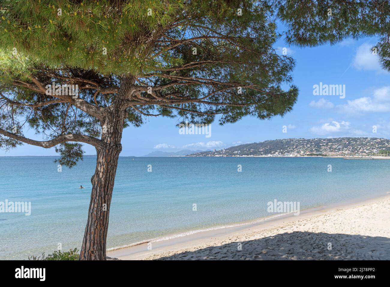 The beach at juan Les Pins on the Cote d'Azur Stock Photo