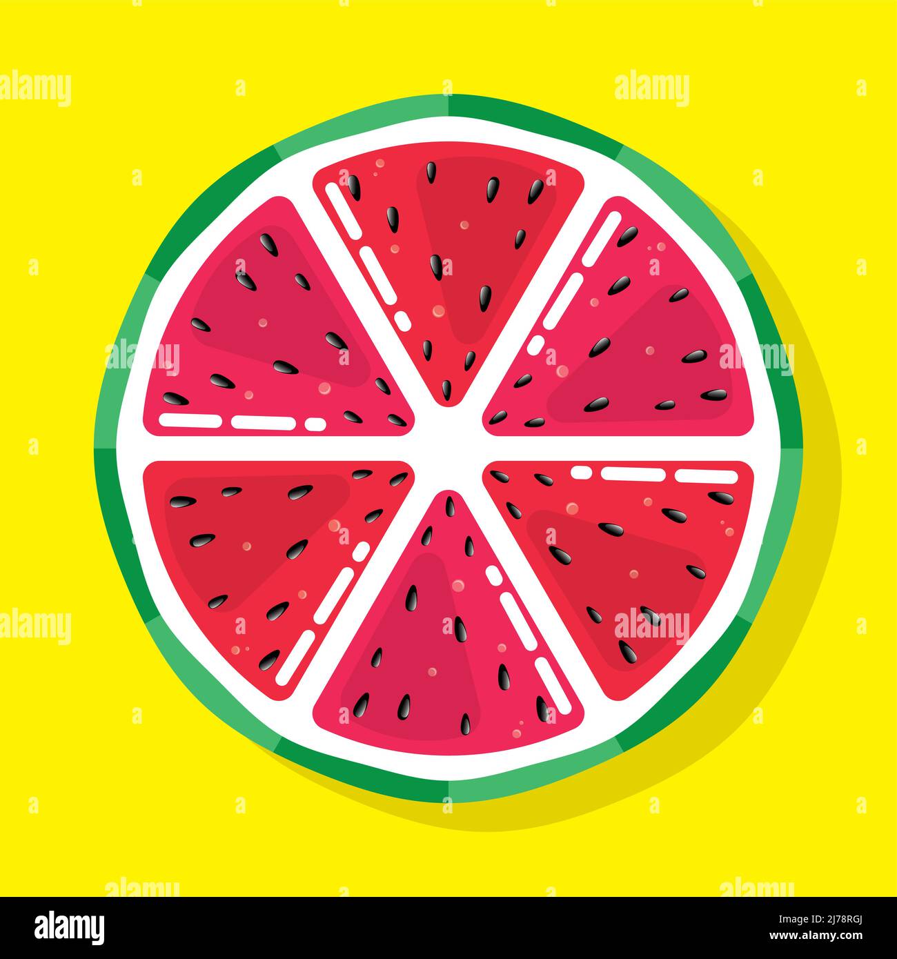 Watermelon and lemon mixed fruit as summer symbol on yellow background Stock Vector