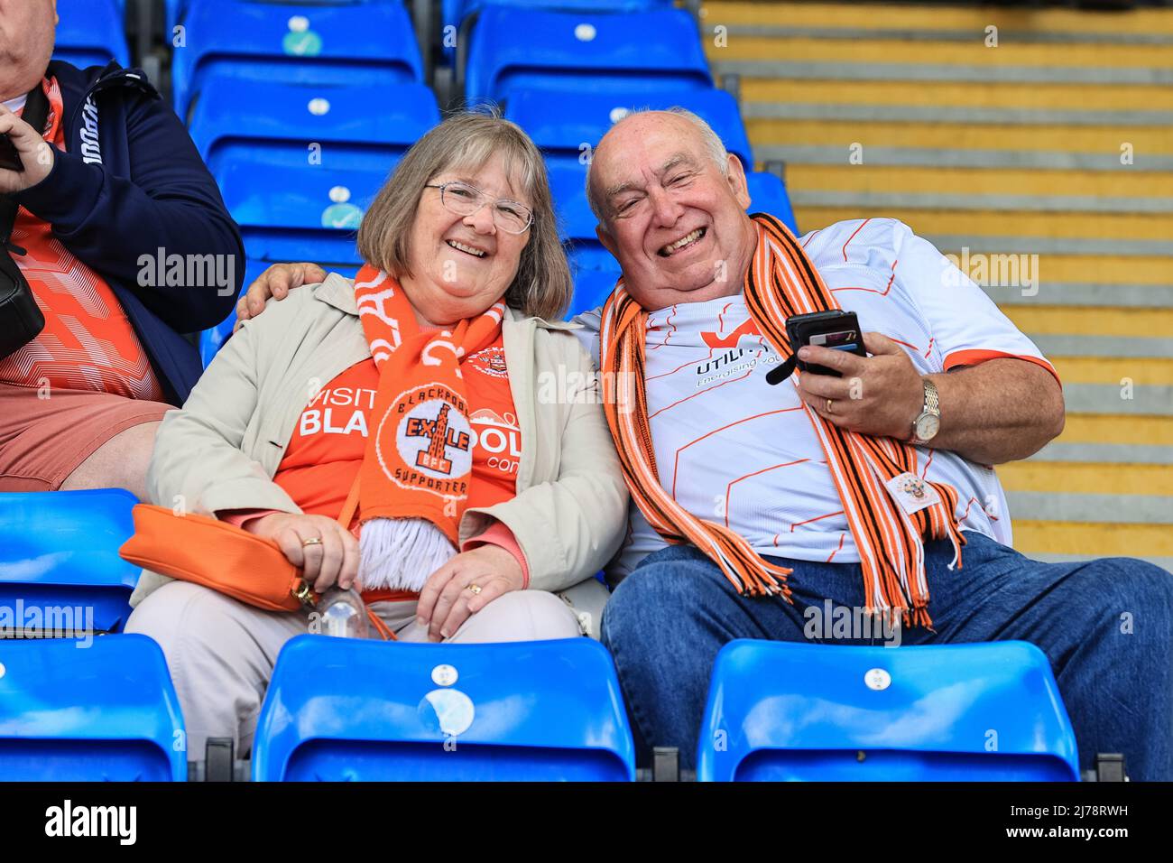 Blackpool fans arrive at the Weston Homes Stadium Stock Photo - Alamy