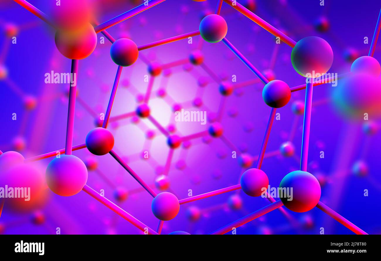 Molecular mesh. Spatial structure 3D illustration. Nanotechnology in medicine and molecular physics. Innovation in scientific community Stock Photo