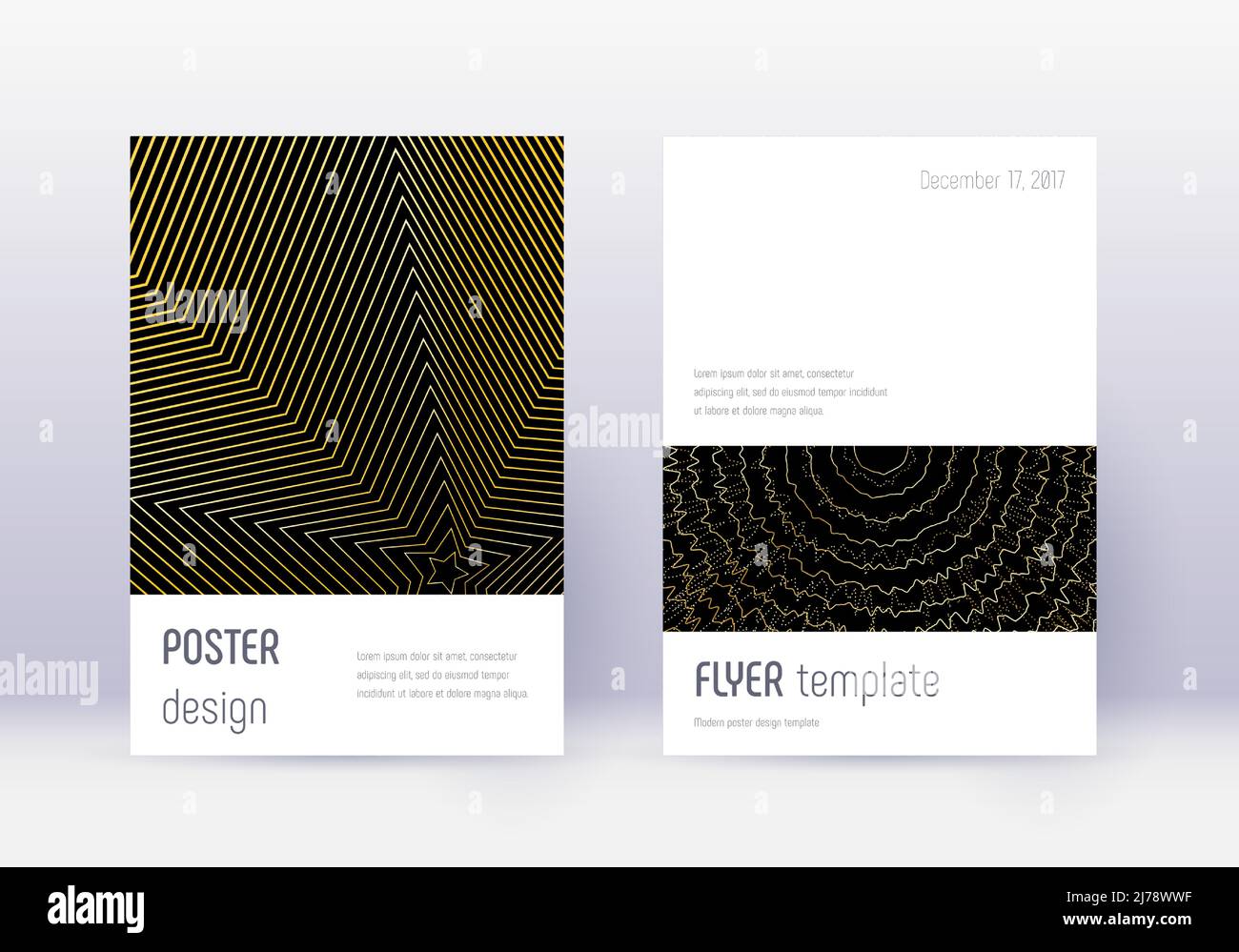Minimalistic cover design template set. Gold abstract lines on black ...