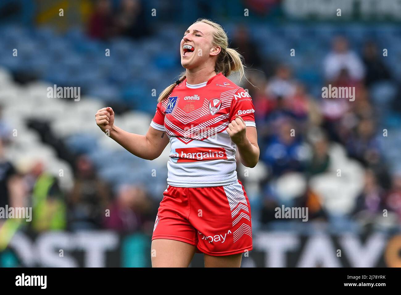 Jodie Cunningham of St. Helens celebrates her sides second trytry Stock