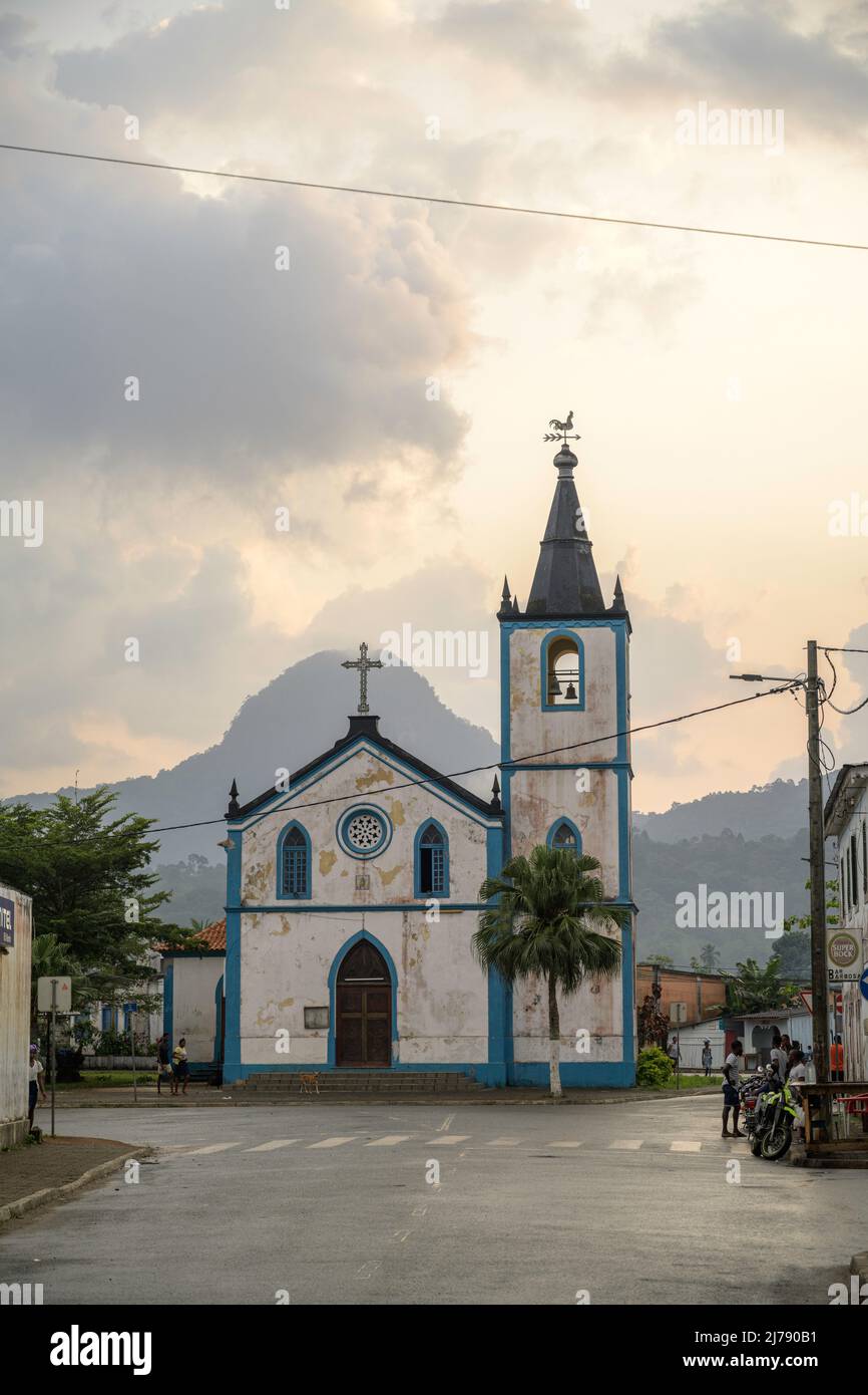Church of Nossa Senhora da Conceiçao in Santo Antonio, capital of Principe Island. Stock Photo