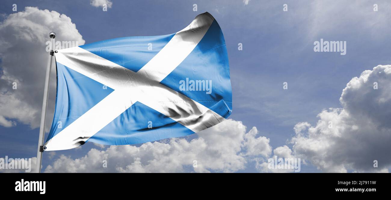 The flag of Scotland Scottish Gaelic: bratach na h-Alba Scots: Banner o Scotland, also known as St Andrew's Cross or the Saltire Stock Photo