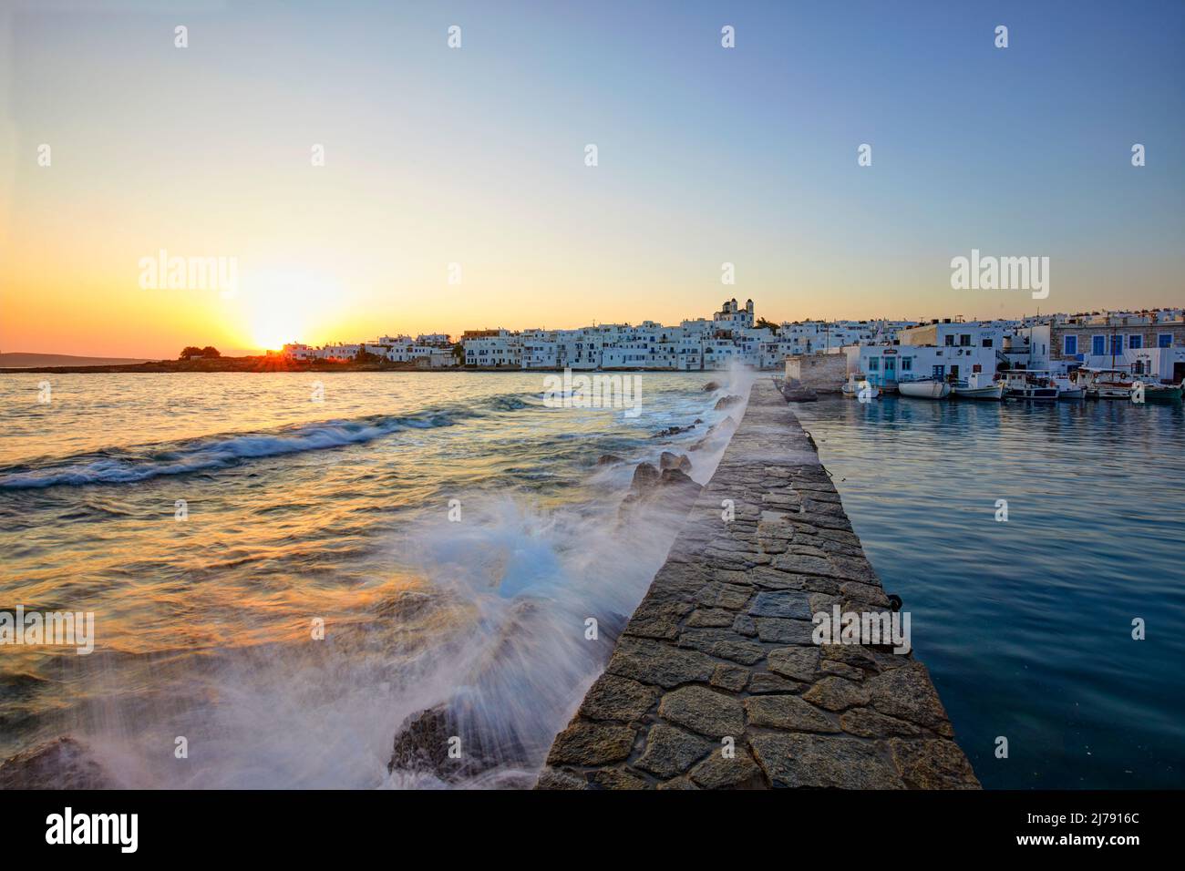 The wharf of the Naousa village in Paros, Cyclades, Greece Stock Photo