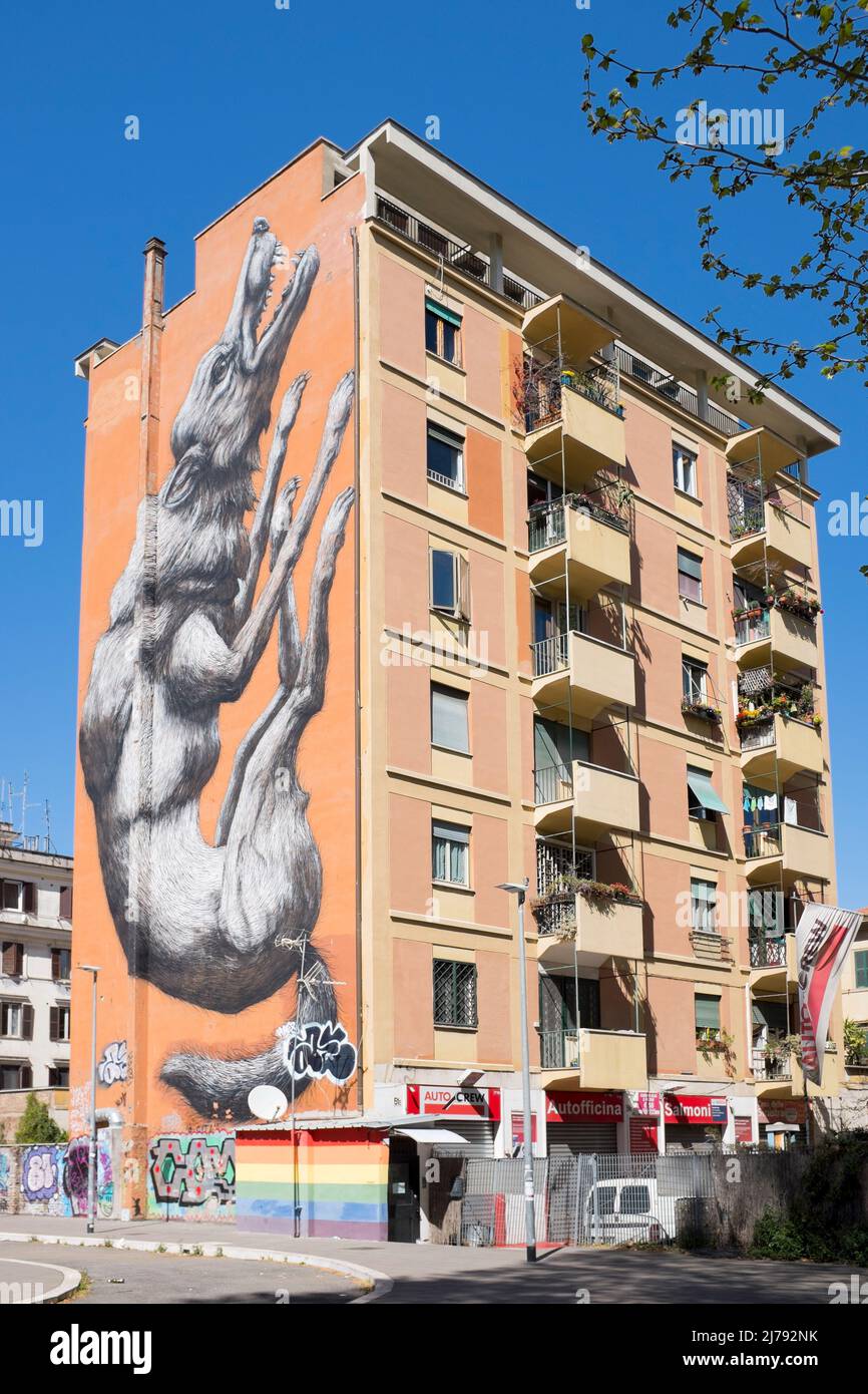 Jumping Wolf Mural in Testaccio Rome Italy Stock Photo
