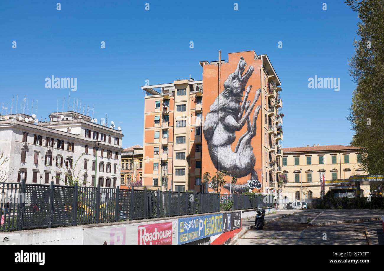 Jumping Wolf Mural in Testaccio Rome Italy Stock Photo