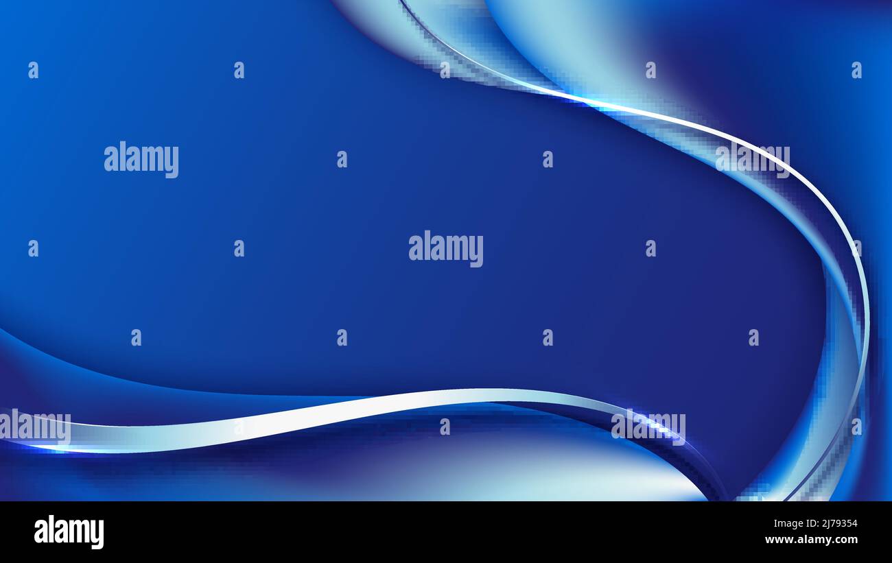 Abstract template blue fluid gradient shapes with wave lines on blue ...
