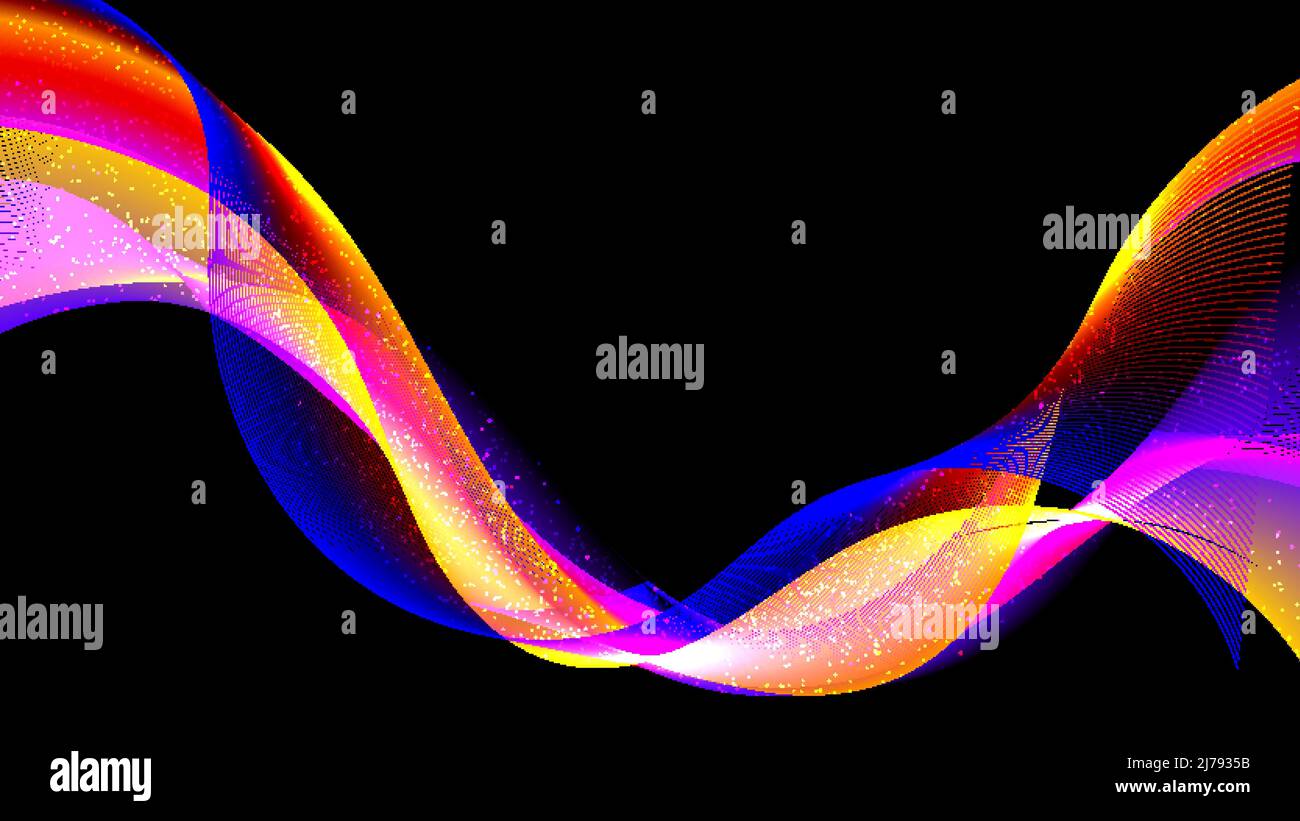 Abstract vibrant color neon wave lines with particles glowing dots on ...