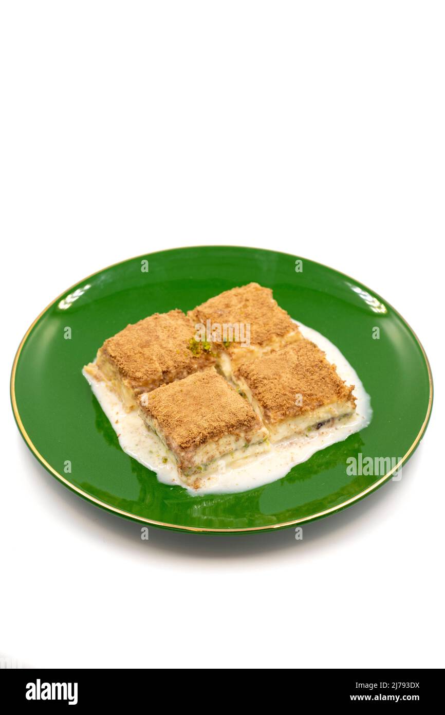Cold baklava. Baklava with milk isolated on a white background