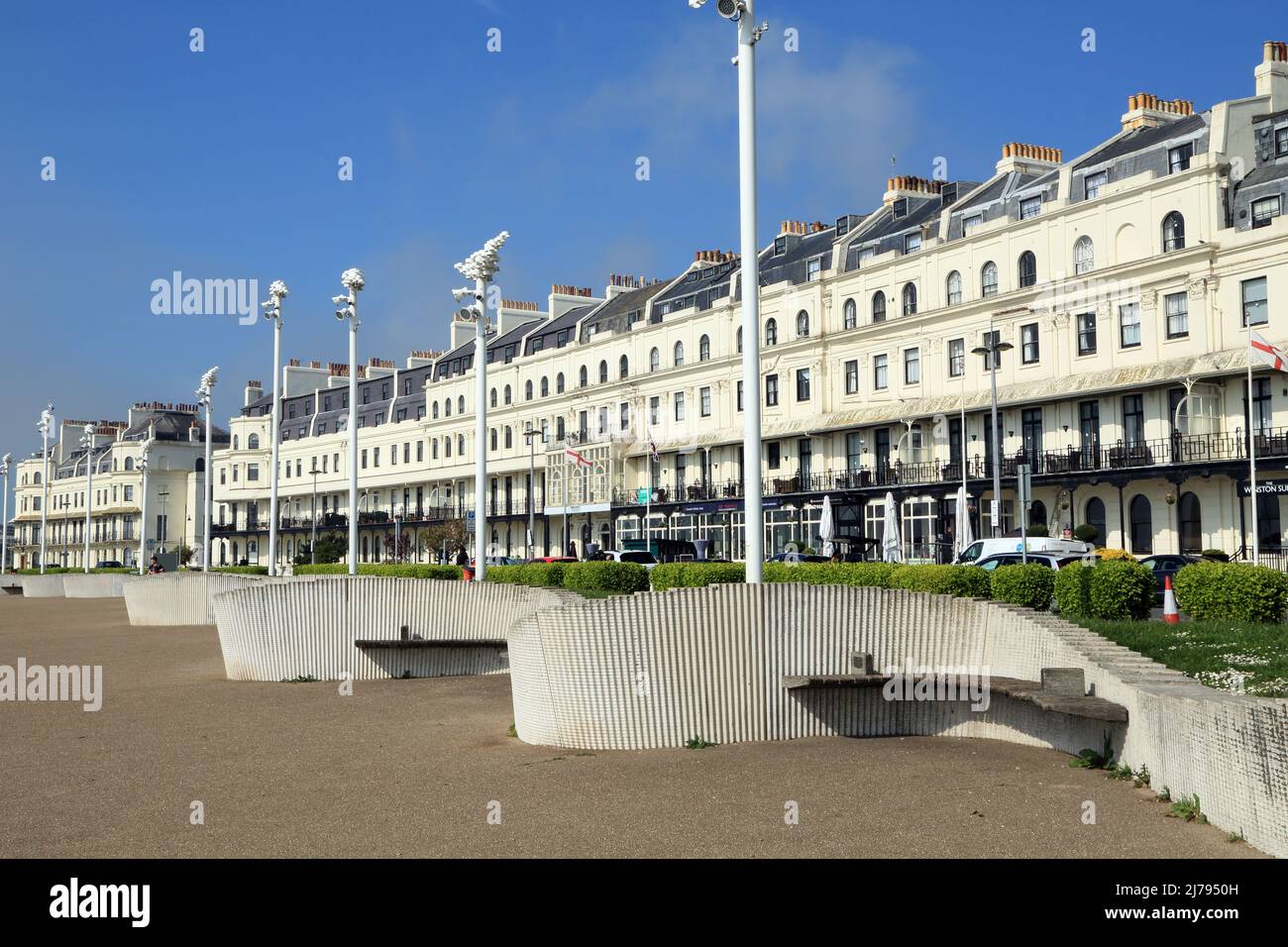 View of seafront and Waterloo Crescent, Dover, Kent, England, United