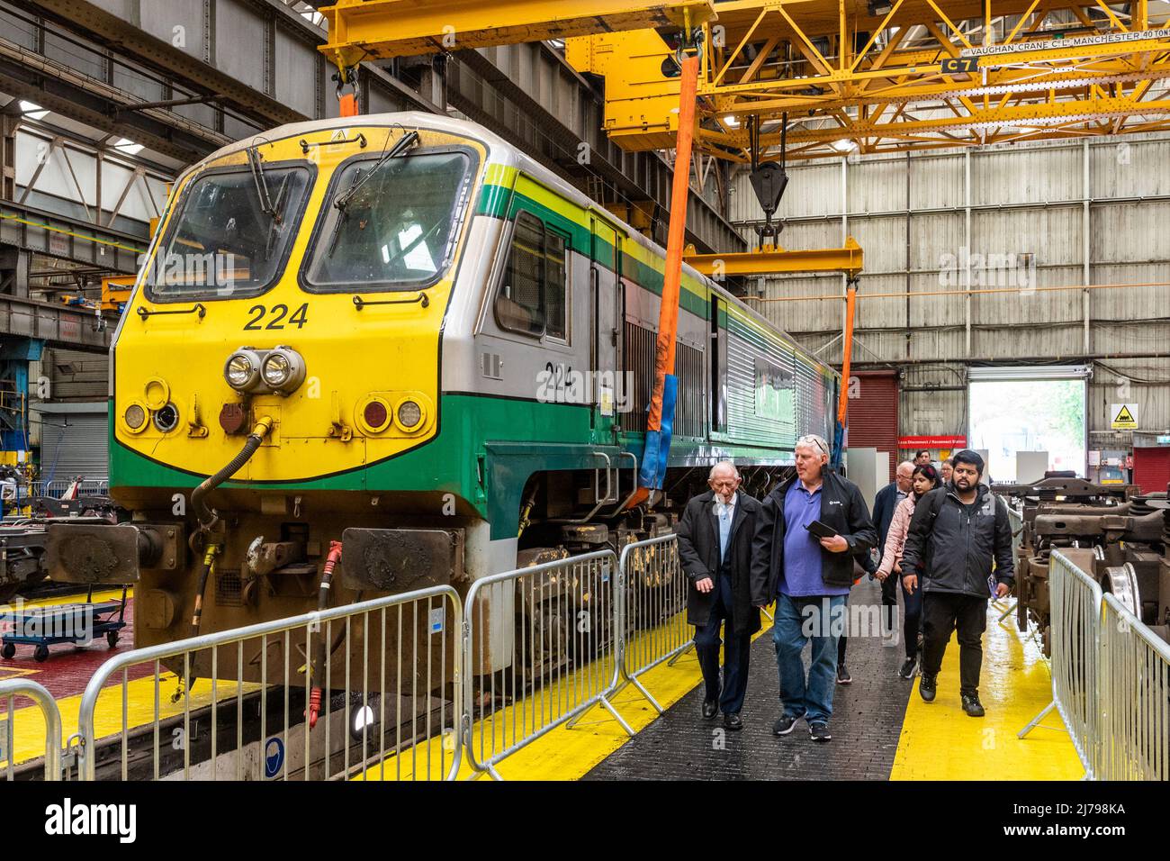 Inchicore, Dublin, Ireland. 7th May, 2022. Irish Rail celebrated the 175th Anniversary of its Inchicore Works today by holding an Open Day for the public. Thousands of people attended from early in the morning, looking around the works at the locomotives, repair shops and rolling stock. The US Ambassador to Ireland, Claire D. Cronin, named locomotive B134, which Irish Rail has donated to the RPSI. Credit: AG News/Alamy Live News. Stock Photo