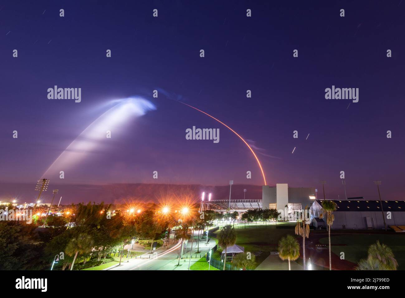 SpaceX Starlink Satellite Launch Seen From UCF Stock Photo