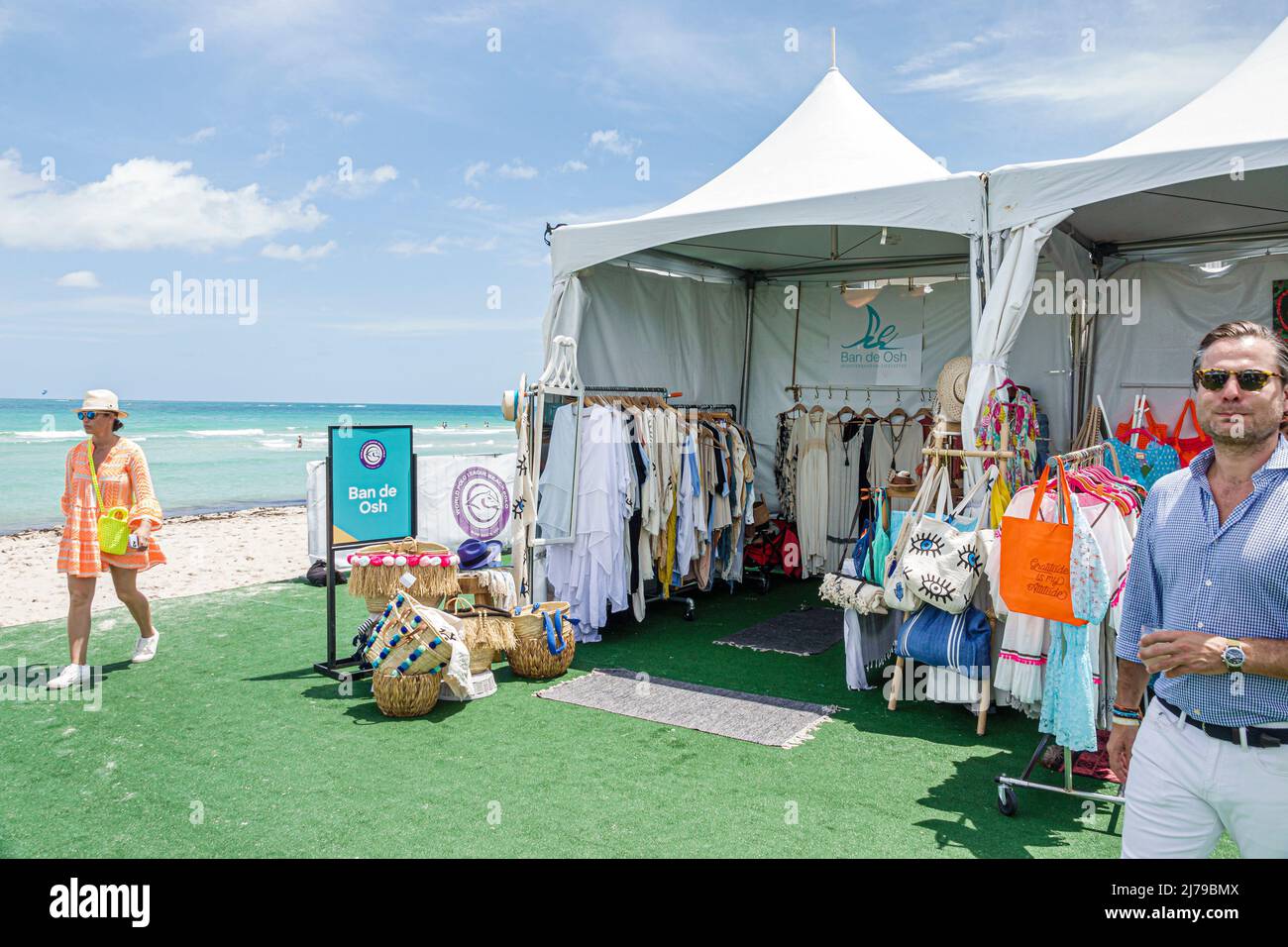 Miami Beach Florida Beach Polo World Cup Miami annual event Retail Village shopping vendors tents clothing display sale Stock Photo