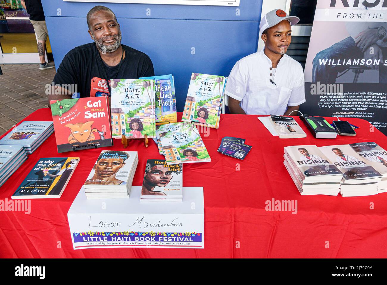 Miami Florida Little Haiti Haitian community annual event Book Festival Cultural Center centre Complex Creole culture Black male man men authors books Stock Photo