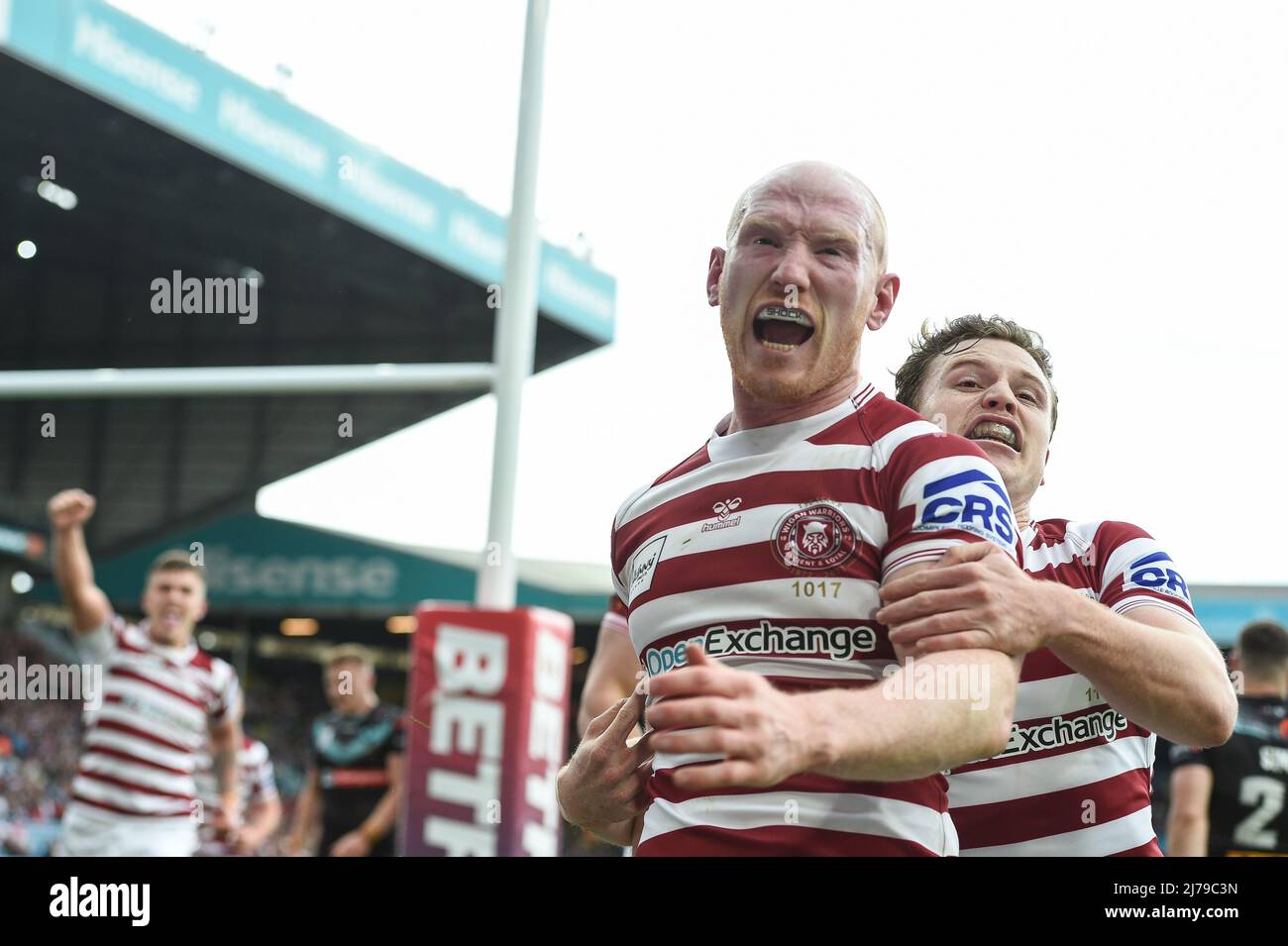 Leeds, England - 7th May 2022 - Liam Farrell of Wigan Warriors celebrates try. Rugby League Betfred Challenge Cup Semi Finals Wigan Warriors vs St. Helens at Elland Road Stadium, Leeds, UK  Dean Williams Credit: Dean Williams/Alamy Live News Stock Photo