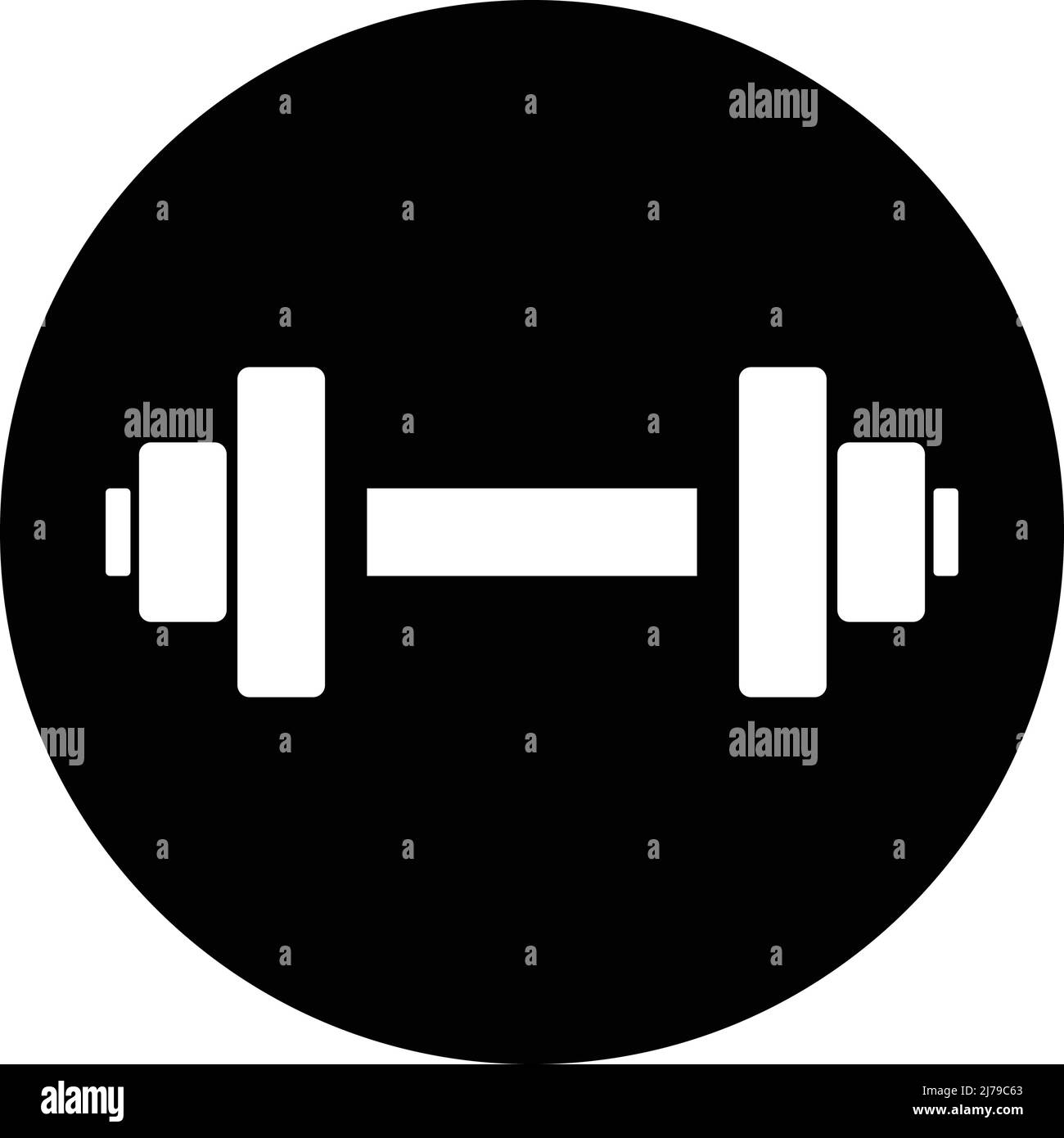 Dumbbell icon in a black circle. Strength training. Editable vector