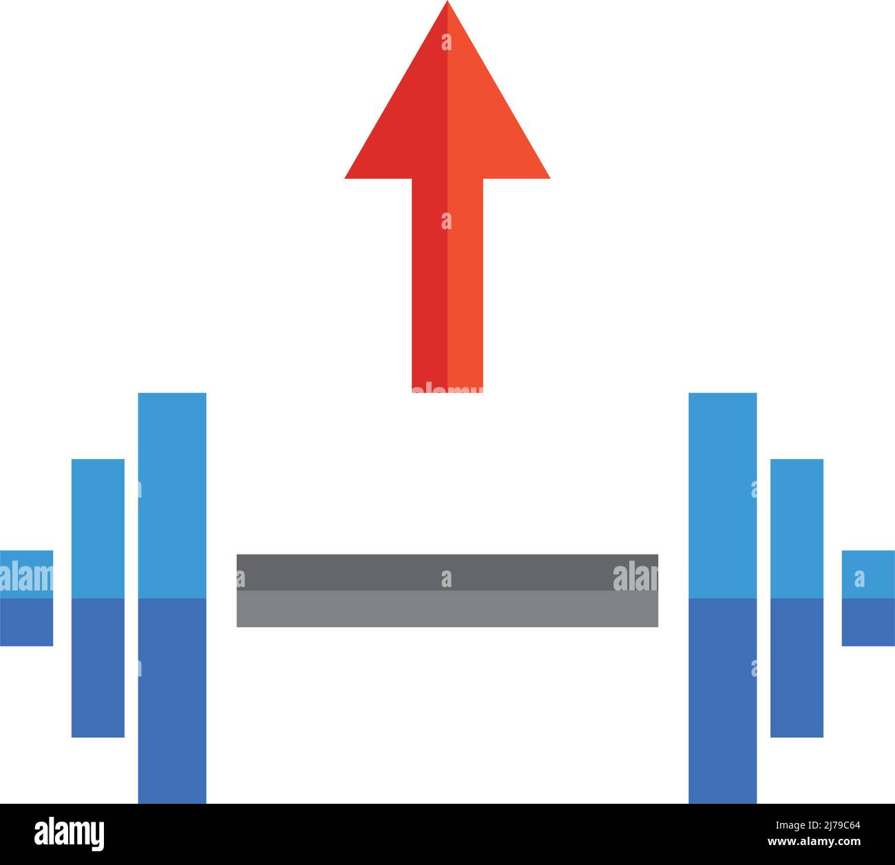 Dumbbell icon and rising arrow. Increasing muscle strength. Editable vector. Stock Vector