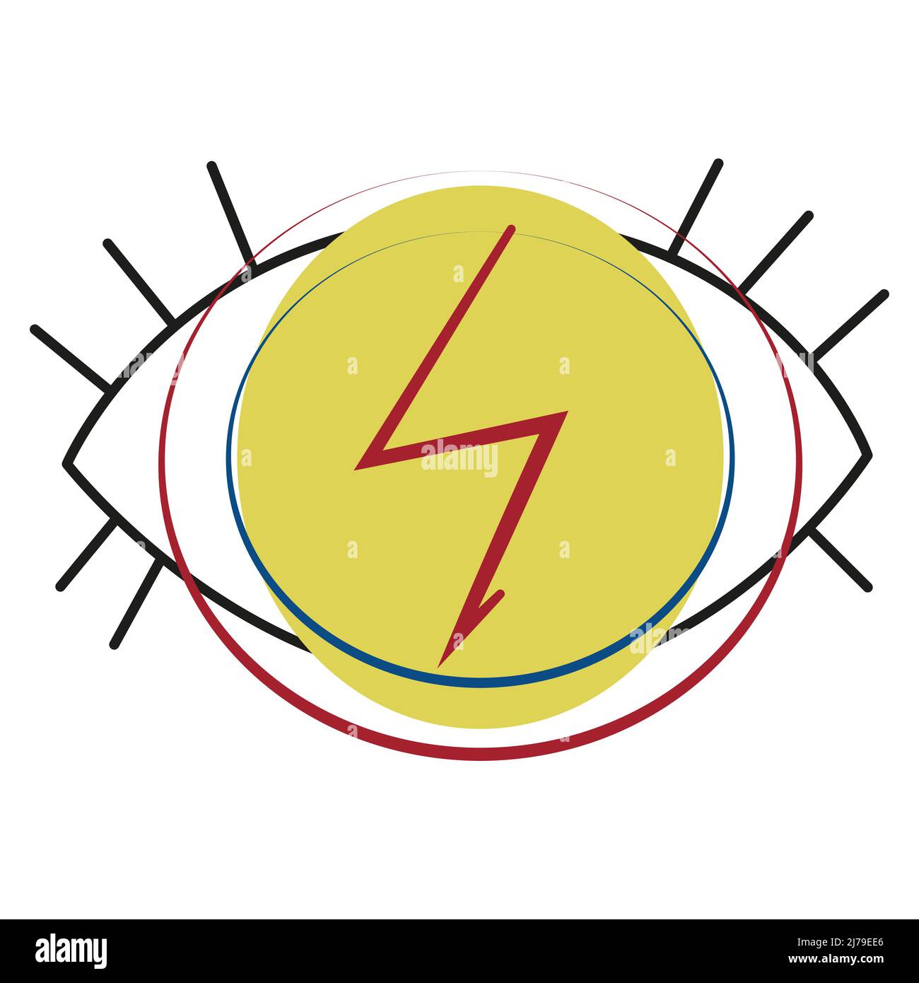 Simple minimalist eye with flash. Danger in the eye. Eyeball with lightning vector illustration