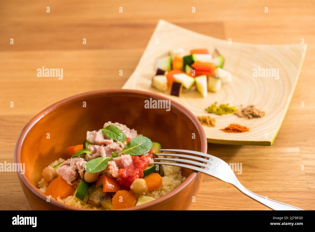 Traditional couscous with tuna and vegetables Stock Photo Alamy