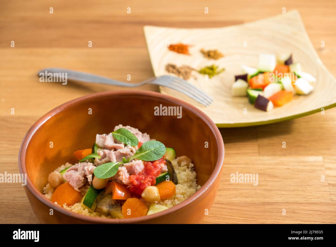 Traditional couscous with tuna and vegetables Stock Photo Alamy