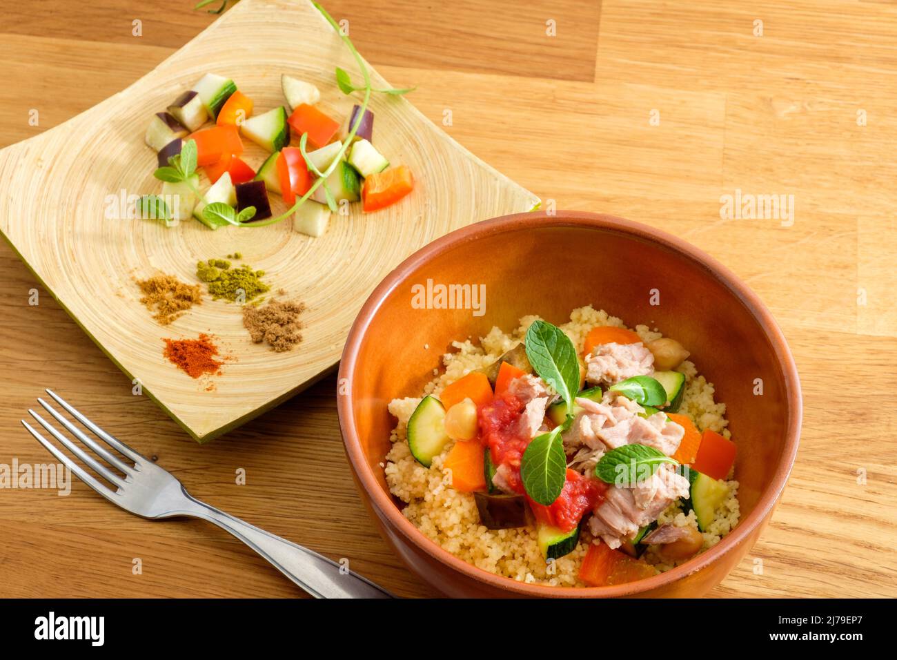 Traditional couscous with tuna and vegetables Stock Photo Alamy