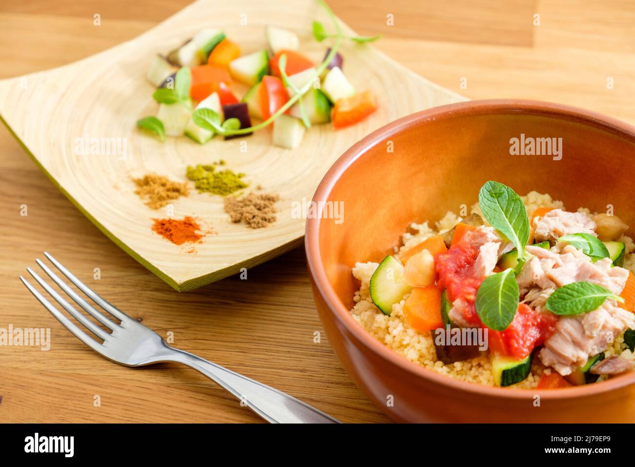 Traditional couscous with tuna and vegetables Stock Photo Alamy