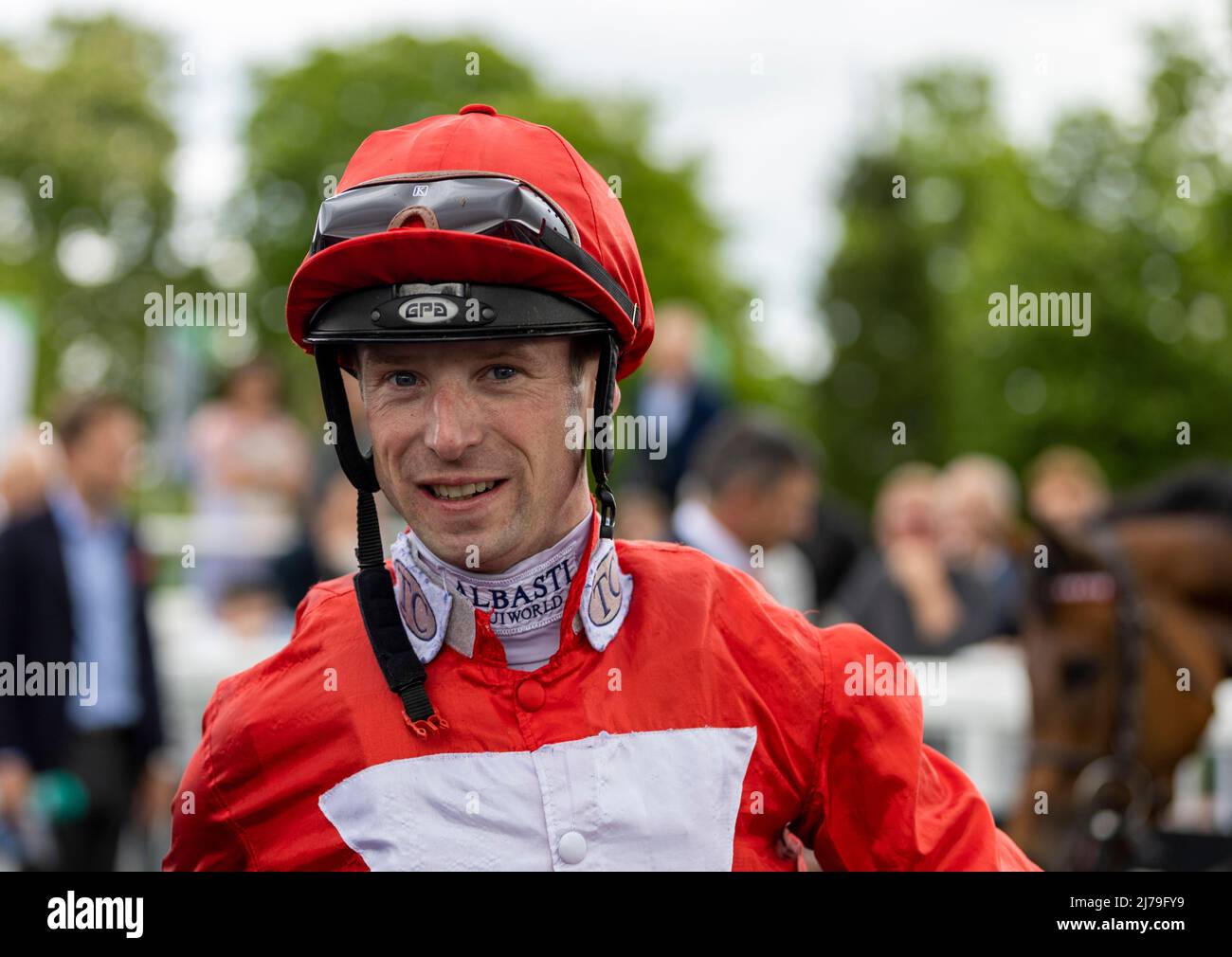 Jockey Jack Mitchell in the winners enclosure after winning the SBK