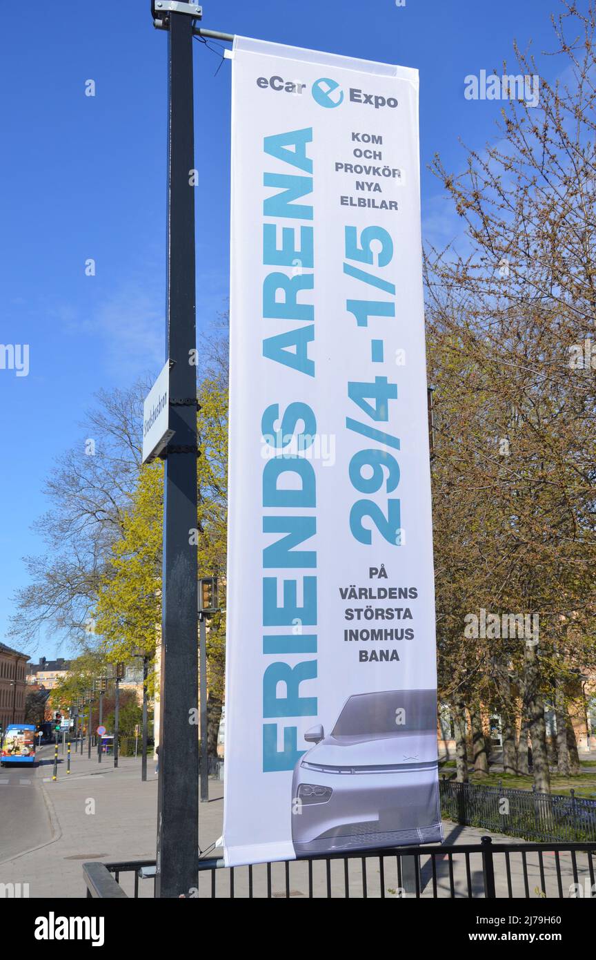 eCar Expo banner at Stadshusbron bridge in central Stockholm, Sweden - April 2022. Stock Photo