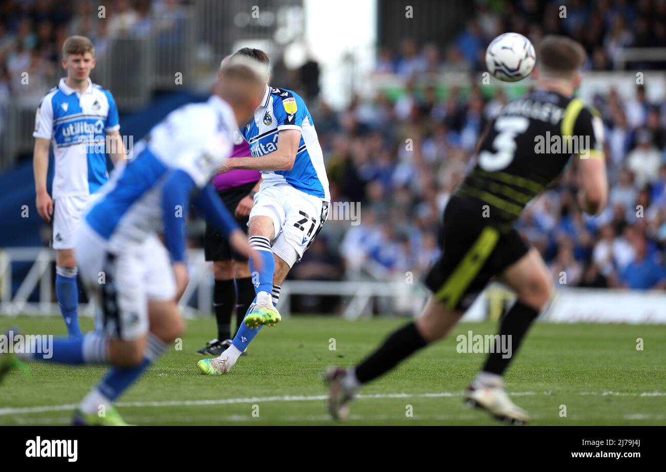 Bristol Rovers' Anthony Evans scores their side's fifth goal of the game during the Sky Bet League Two match at the Memorial Stadium, Bristol. Picture date: Saturday May 7, 2022. Stock Photo