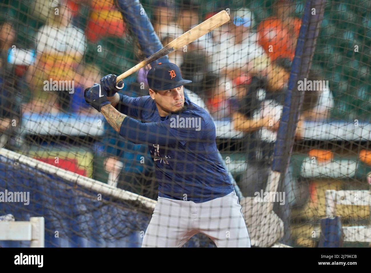 May 6 2022: Detroit shortstop Javier Lopez (28) during batting practice before the game with Detroit Tigers and Houston Astros held at Minute Maid Park in Houston Tx. David Seelig/Cal Sport Medi Stock Photo