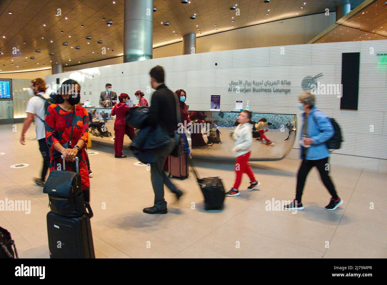 Reception Desk of the Business Lounge of Qatar Airways at Hamad