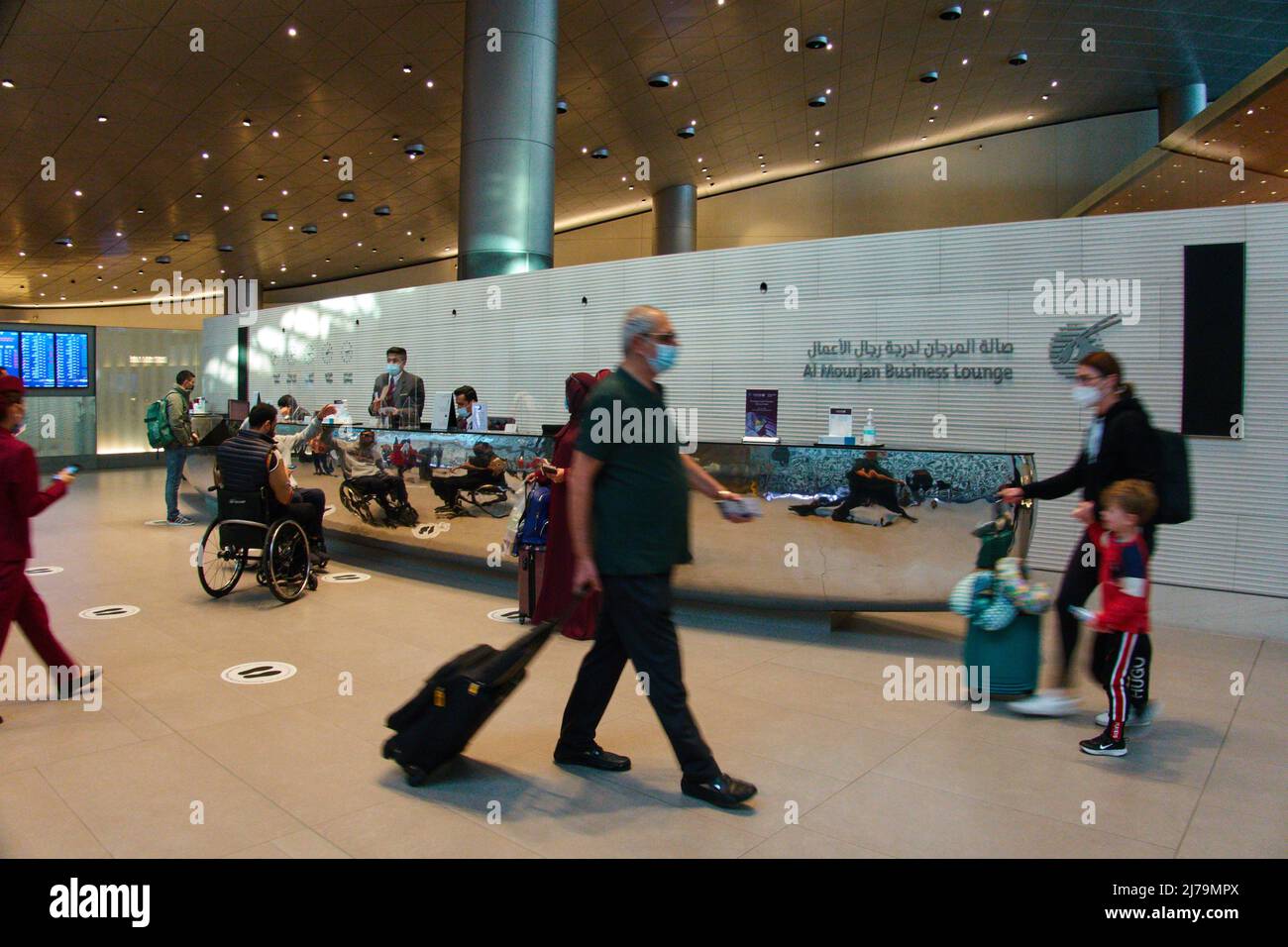 Reception Desk of the Business Lounge of Qatar Airways at Hamad