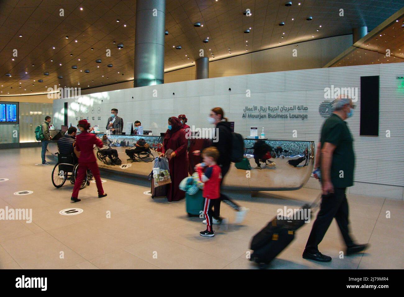 Reception Desk of the Business Lounge of Qatar Airways at Hamad