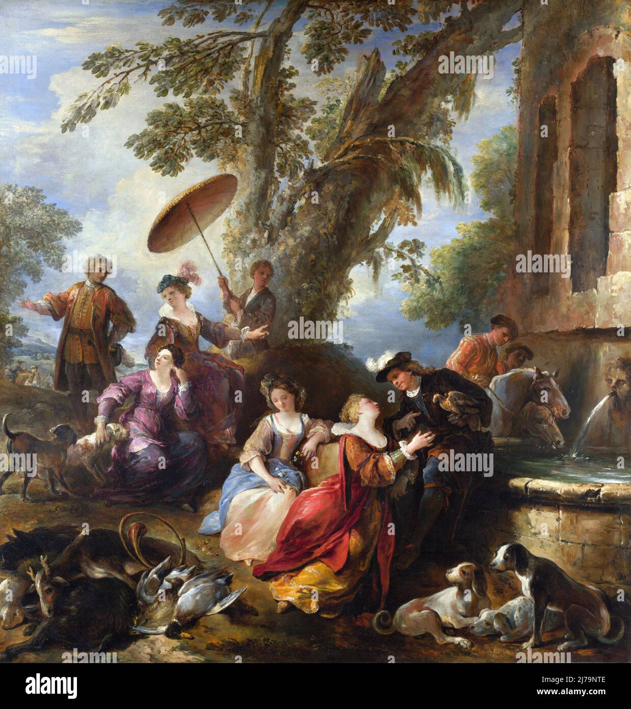 The Return from the Hunt by the French Baroque painter, Joseph Parrocel (1646-1704), oil on canvas, c. 1700 Stock Photo