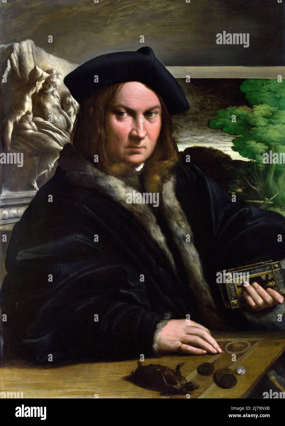 Parmigianino. Painting entitled 'Portrait of a Collector' by the Italian Mannerist painter, Girolamo Francesco Maria Mazzola (1503-1540), oil on wood, c. 1523 Stock Photo