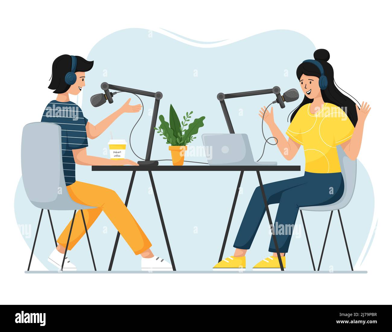 A girl and a man record a podcast and gesticulate. Online, live stream,  audio recording in progress. The concept of podcast, blogging. Vector  illustra Stock Vector Image & Art - Alamy