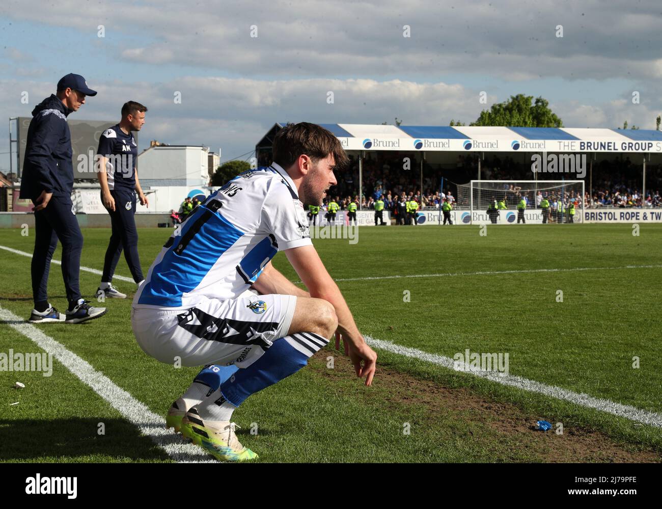 Bristol Rovers' Anthony Evans sits on the bench during the Sky Bet League Two match at the Memorial Stadium, Bristol. Picture date: Saturday May 7, 2022. Stock Photo