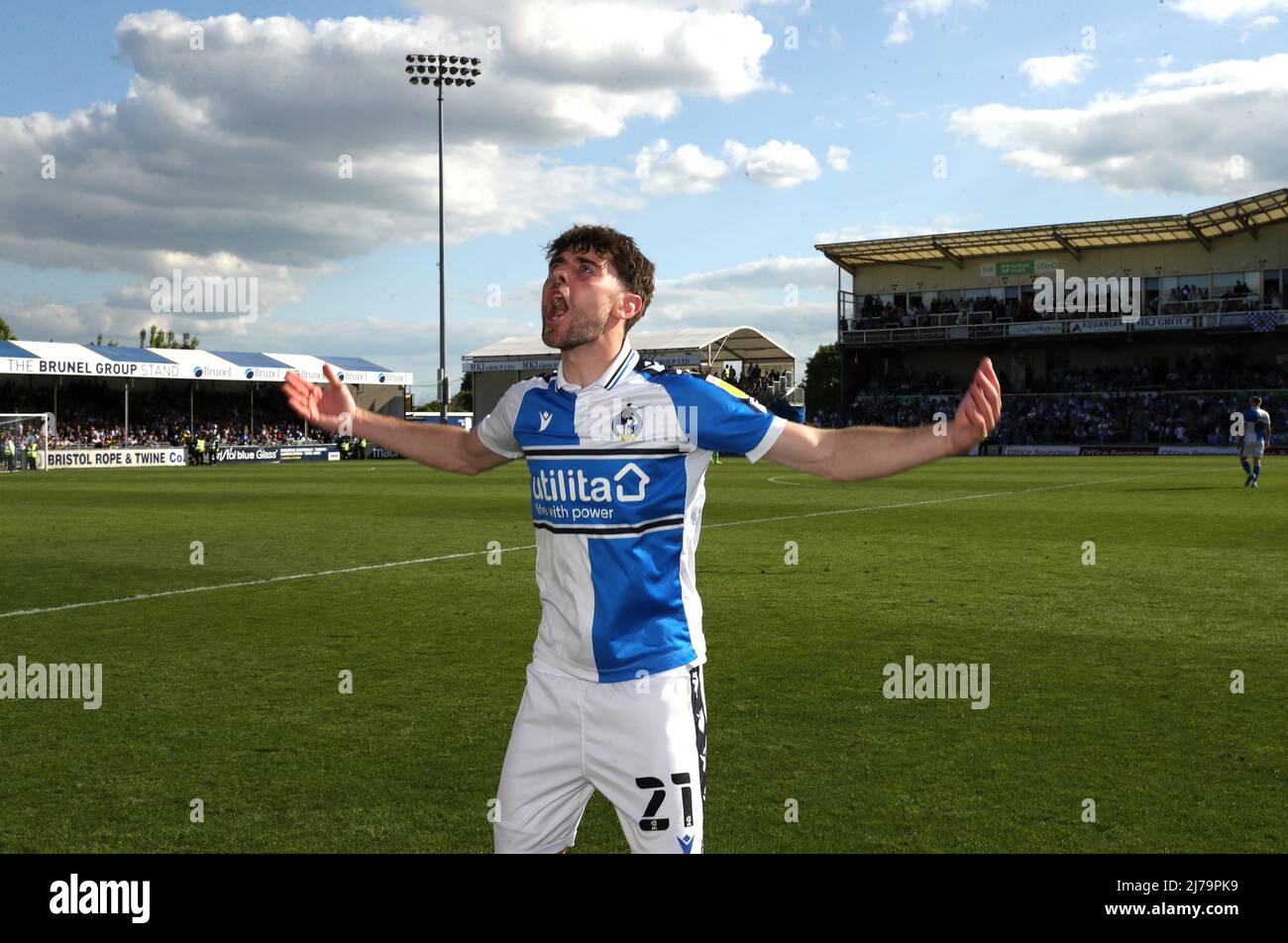 Bristol Rovers' Anthony Evans celebrates following the Sky Bet League Two match at the Memorial Stadium, Bristol. Picture date: Saturday May 7, 2022. Stock Photo