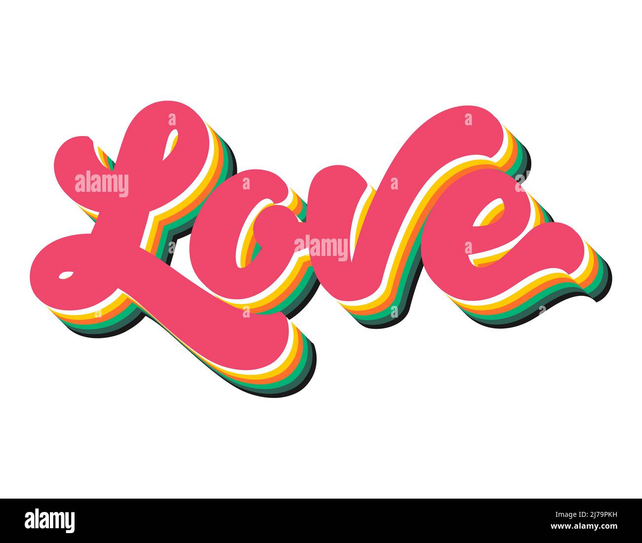 Typographic phrase Love. 3D lettering with volumetric letters, 80s-90s ...