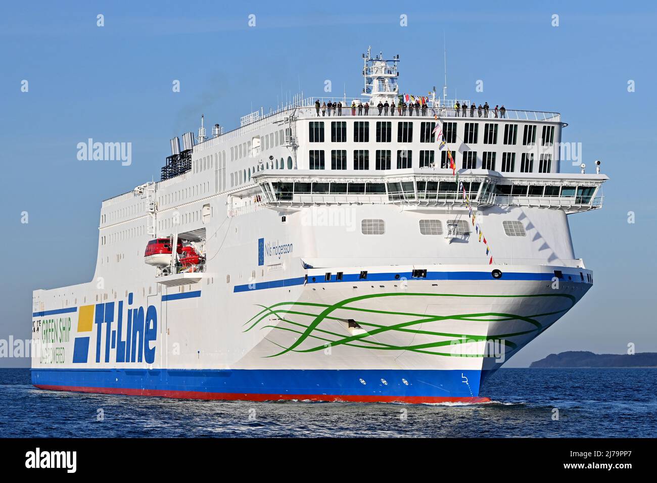 TT-Line's newbuilding Nils Holgersson arrives at Travemünde for the very firt time Stock Photo