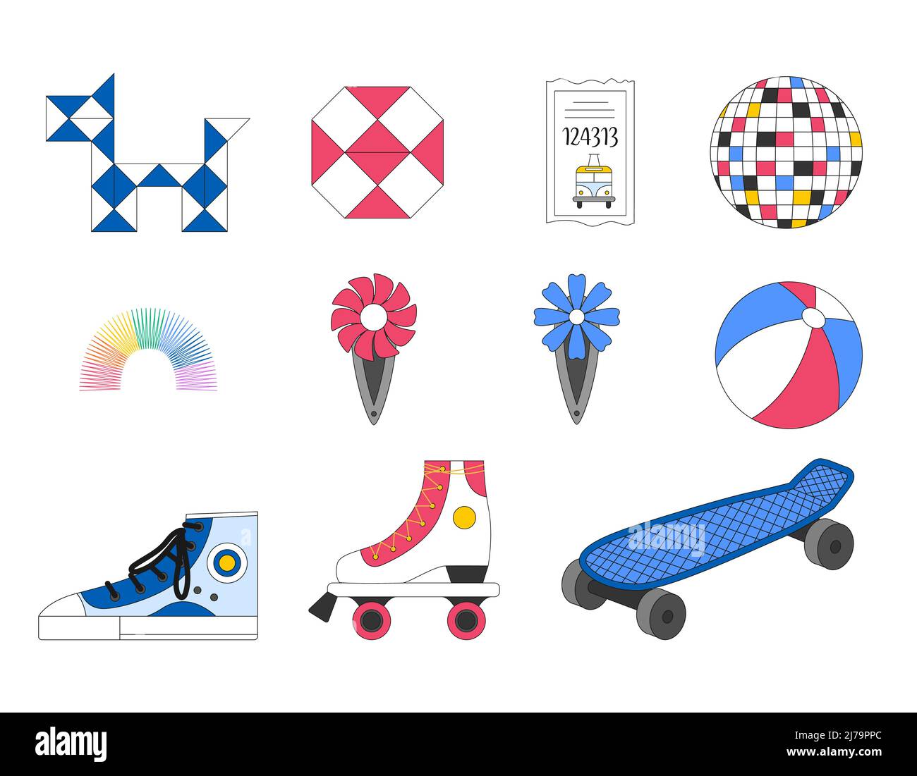 A set of symbols of the 90s, 2000s. Vintage, retro hairpins