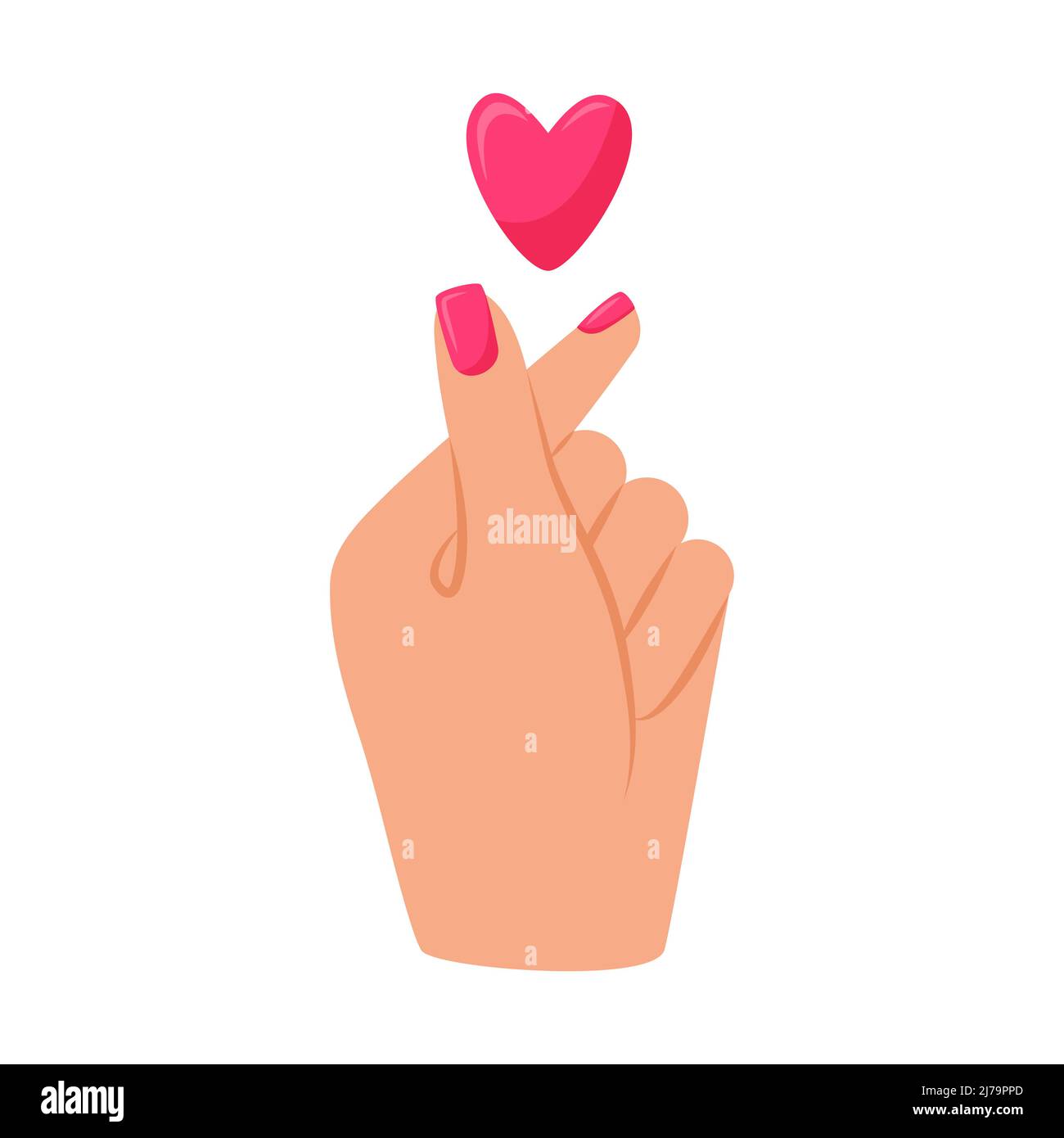 The heart after clicking your fingers. Romantic clicking fingers. The magic gesture of a lover. Template for the print and web. A simple vector illust Stock Vector