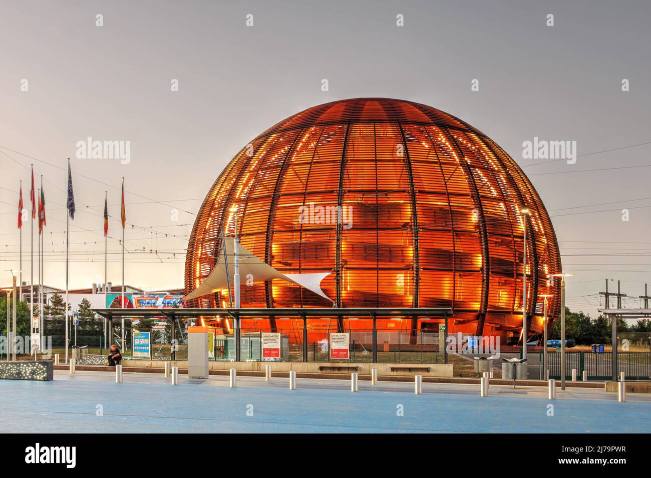 The Globe of Science and Innovation as the visitor center of CERN in  Meyrin, near Geneva, Switzerland at twilight Stock Photo - Alamy