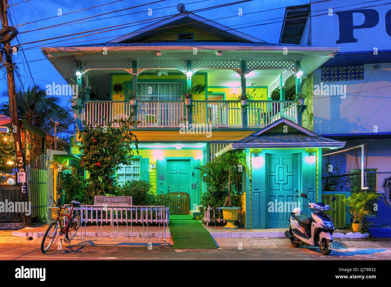 Beautiful waterfront house in colonial style in Bocas Town on Isla Colon, Bocas del Toro province, Panama. Stock Photo